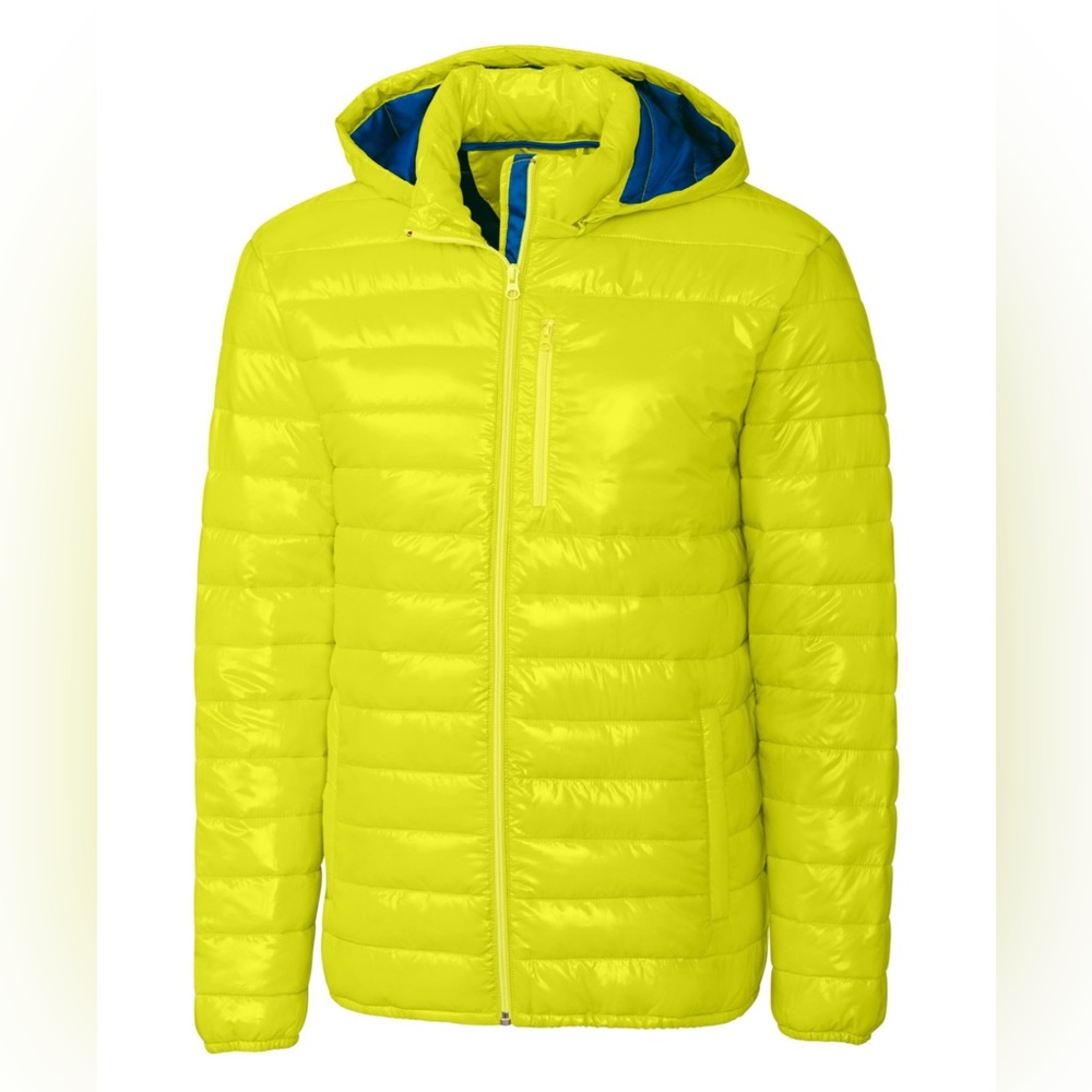Stora Men’s Lightweight Hooded Puffer Jacket High Vis Yellow size Large NWT